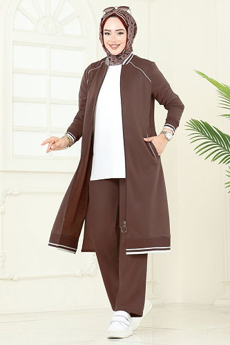 moda selvim طقم بني 9161PLK541 - Thumbnail