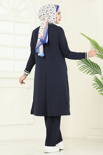 moda selvim طقم كحلي غامق 9161PLK541 - Thumbnail