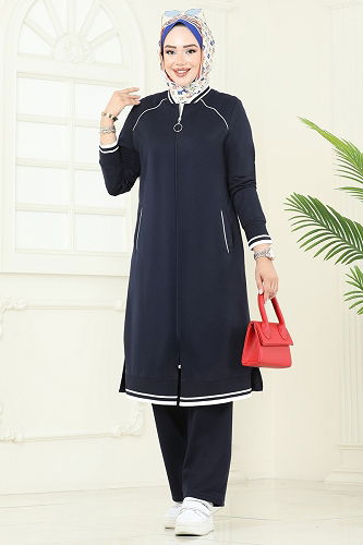 moda selvim طقم كحلي غامق 9161PLK541 - Thumbnail