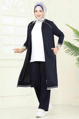 moda selvim طقم كحلي غامق 9161PLK541 - Thumbnail