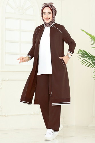 moda selvim طقم بني فاتح 9161PLK541 - Thumbnail
