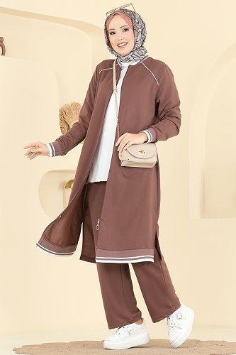 moda selvim طقم بيج وردي 9161PLK541 - Thumbnail