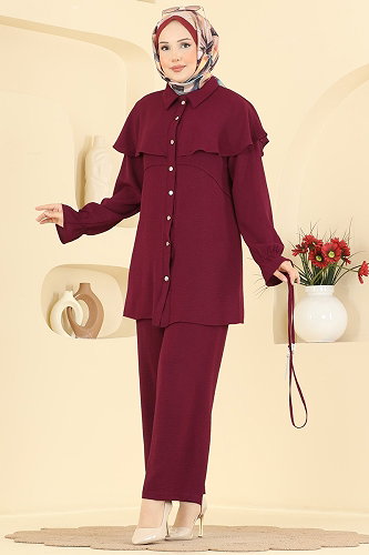 moda selvim طقم خمري 9244PLK541 - Thumbnail