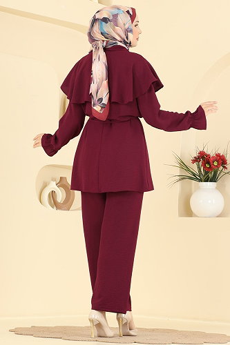 moda selvim طقم خمري 9244PLK541 - Thumbnail