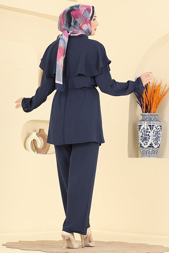 moda selvim طقم كحلي غامق 9244PLK541 - Thumbnail