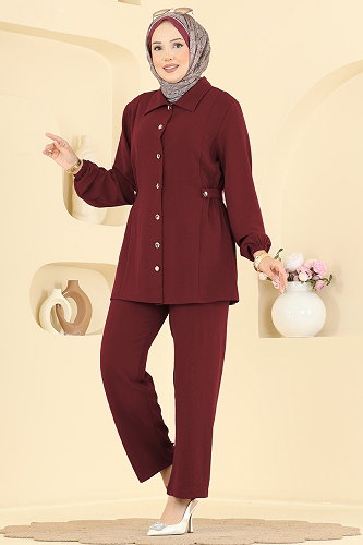 moda selvim طقم خمري 9245PLK541 - Thumbnail