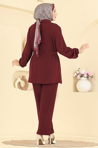 moda selvim طقم خمري 9245PLK541 - Thumbnail