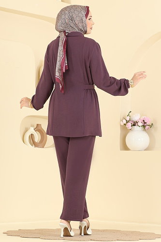 moda selvim طقم ليلكي غامق 9245PLK541 - Thumbnail