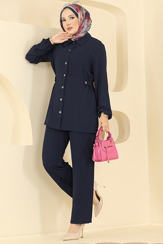 moda selvim طقم كحلي غامق 9245PLK541 - Thumbnail