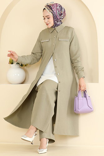 moda selvim طقم أخضر عشبي 9251PLK541 - Thumbnail