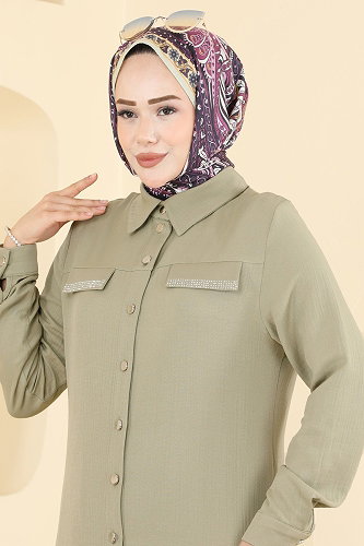moda selvim طقم أخضر عشبي 9251PLK541 - Thumbnail