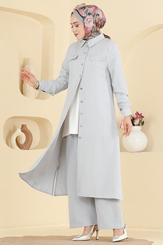 moda selvim طقم رمادي 9251PLK541 - Thumbnail