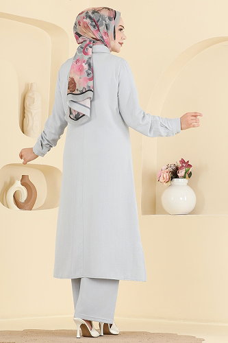 moda selvim طقم رمادي 9251PLK541 - Thumbnail