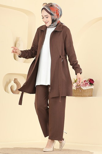 moda selvim طقم بني 9252PLK541 - Thumbnail