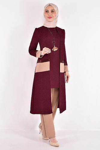 moda selvim طقم خمري ASM2415-M - Thumbnail