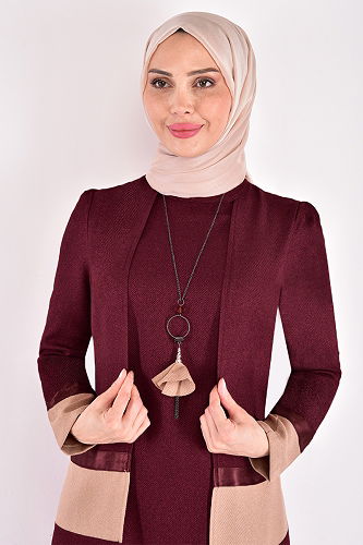 moda selvim طقم خمري ASM2415-M - Thumbnail