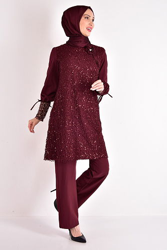 moda selvim طقم خمري ASM2547-M - Thumbnail