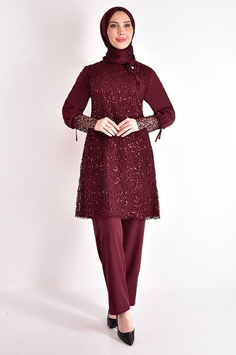 moda selvim طقم خمري ASM2547-M - Thumbnail