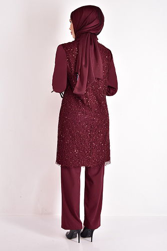 moda selvim طقم خمري ASM2547-M - Thumbnail