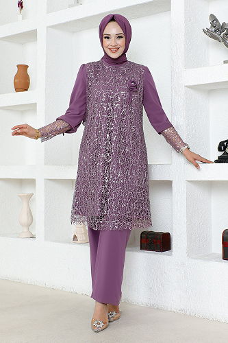 moda selvim طقم ليلكي ASM2547-M - Thumbnail