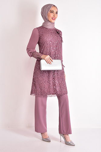 moda selvim طقم وردي ASM2547-M - Thumbnail