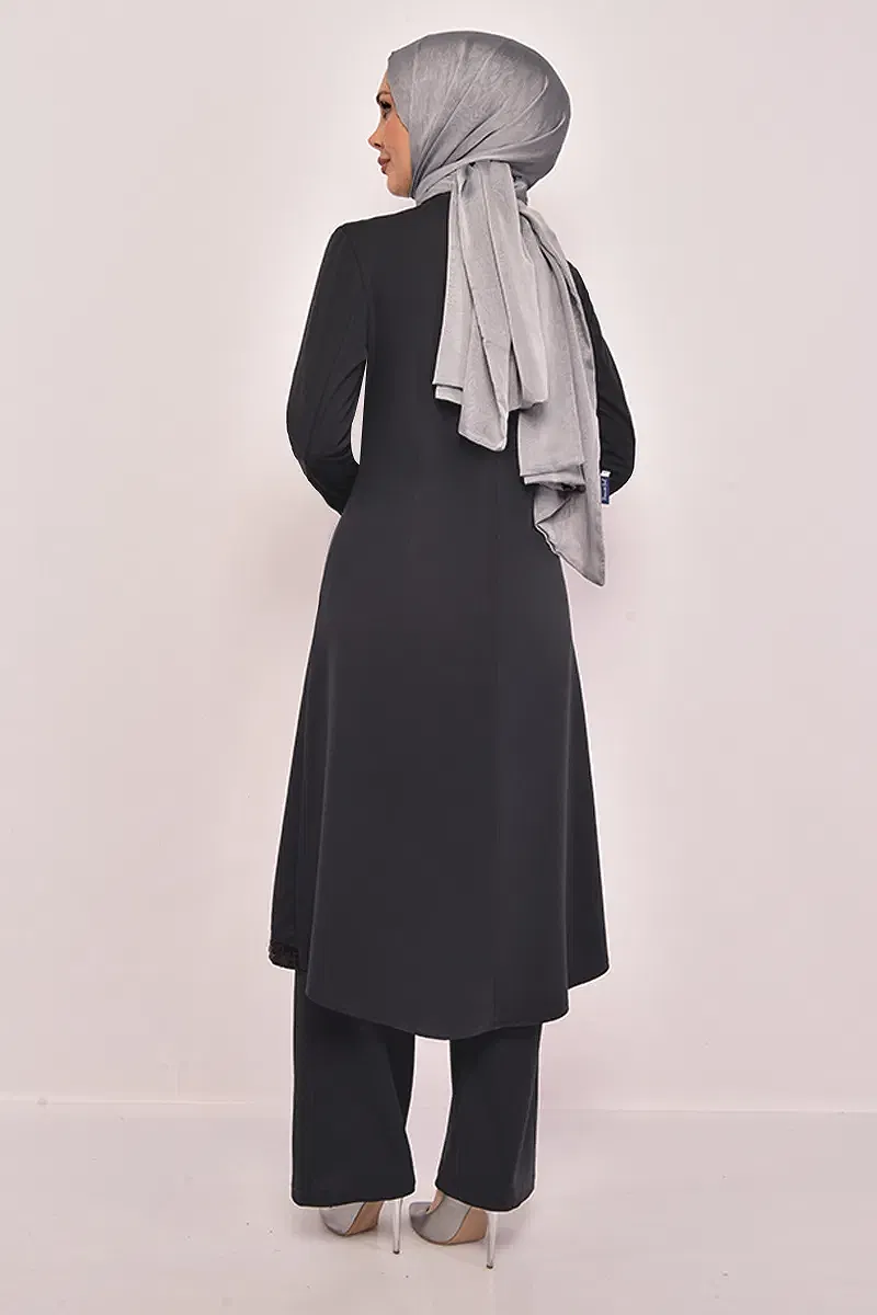 moda selvim طقم رمادي غامق ASM2559-M - Thumbnail