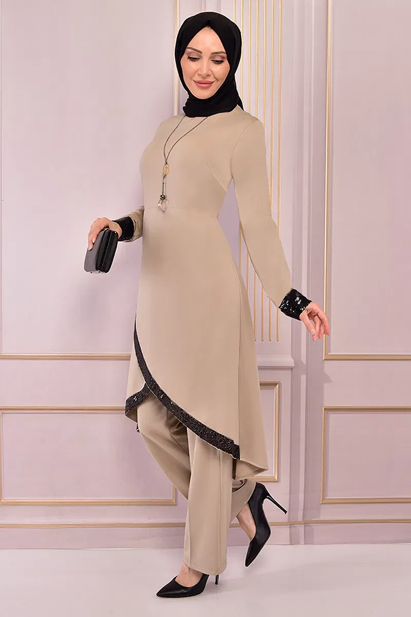 moda selvim طقم بيج ASM2559-M - Thumbnail