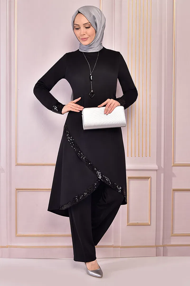 moda selvim طقم أسود ASM2559-M - Thumbnail