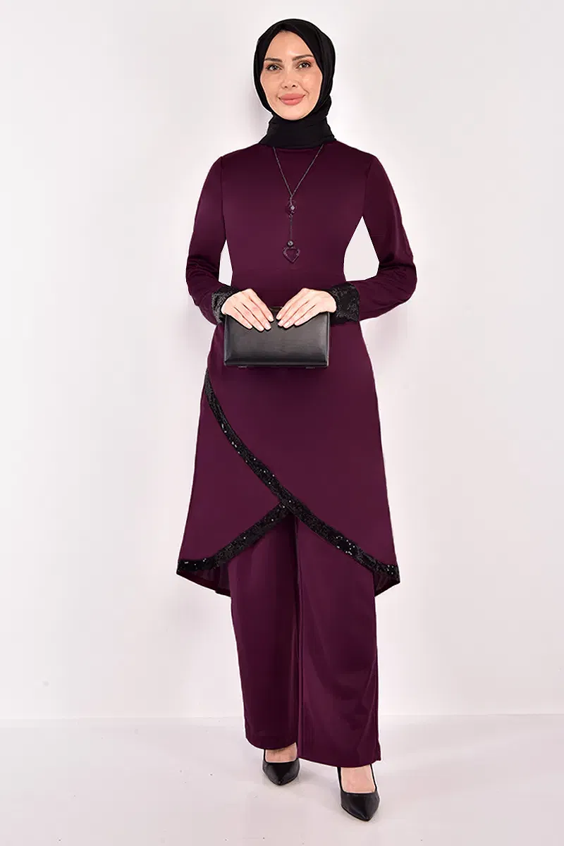 moda selvim طقم توتي غامق ASM2559-M - Thumbnail