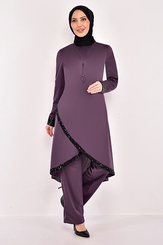 moda selvim طقم ليلكي غامق ASM2559-M - Thumbnail