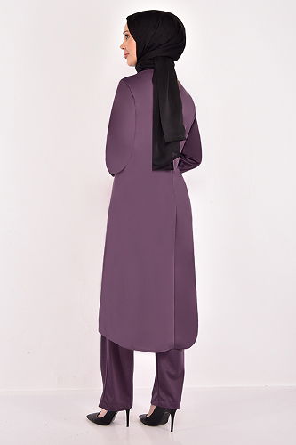 moda selvim طقم ليلكي غامق ASM2559-M - Thumbnail