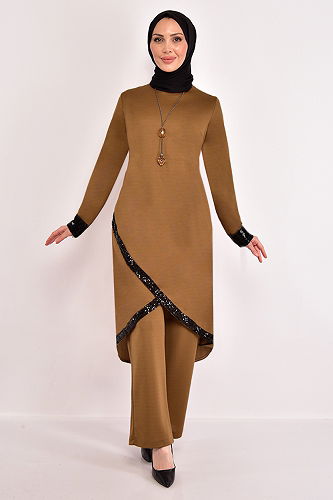 moda selvim طقم عسلي فاتح ASM2559-M - Thumbnail