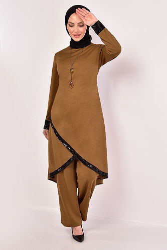 moda selvim طقم عسلي فاتح ASM2559-M - Thumbnail