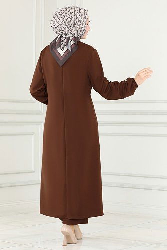 moda selvim طقم بني وبيج ASM2649 - Thumbnail