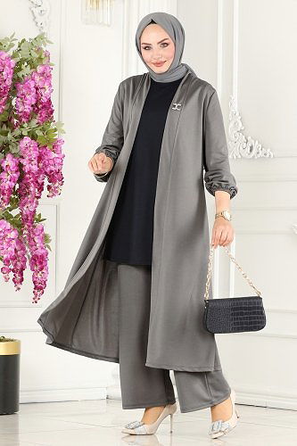 moda selvim طقم رمادي وكحلي ASM2649 - Thumbnail