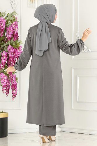 moda selvim طقم رمادي وكحلي ASM2649 - Thumbnail