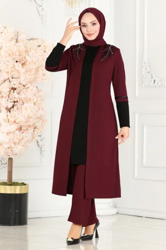 moda selvim Combined ASM2668 Burgundy & Black - Thumbnail