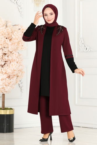 moda selvim Combined ASM2668 Burgundy & Black - Thumbnail