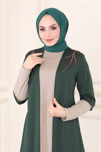 moda selvim طقم زيتي وبيج ASM2668 - Thumbnail