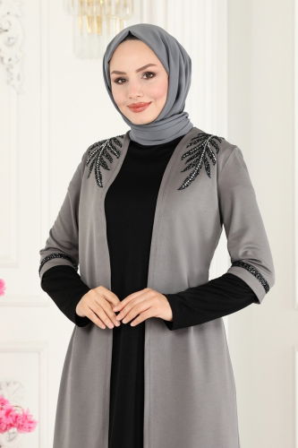 moda selvim طقم رمادي وأسود ASM2668 - Thumbnail