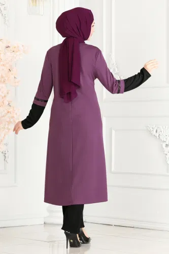 moda selvim طقم ليلكي وأسود ASM2668 - Thumbnail