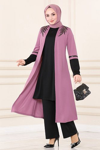 moda selvim طقم وردي واسود ASM2668 - Thumbnail