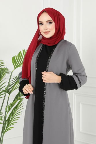 moda selvim طقم رمادي وأسود ASM2670 - Thumbnail