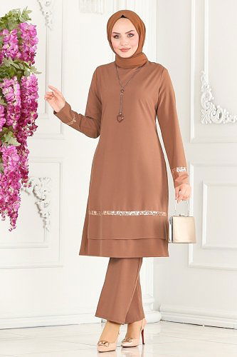 moda selvim طقم عسلي ASM2680 - Thumbnail