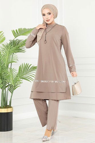 moda selvim طقم بيج ASM2680 - Thumbnail