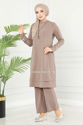 moda selvim طقم بيج ASM2680 - Thumbnail