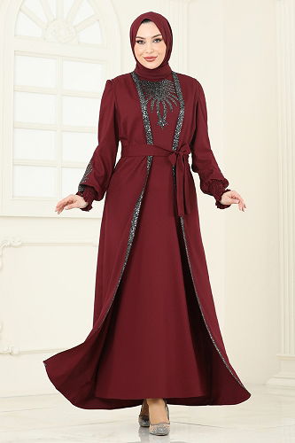 moda selvim طقم خمري ASM2758 - Thumbnail