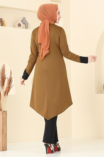 moda selvim طقم خردلي غامق ASM2802 - Thumbnail