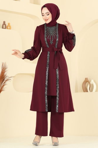 moda selvim طقم خمري ASM2805 - Thumbnail