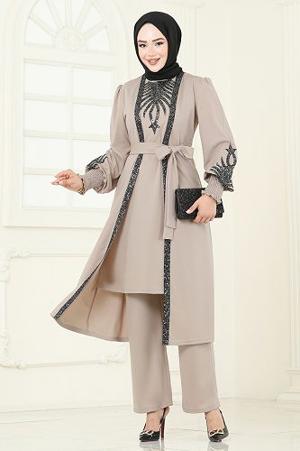 moda selvim طقم بيج ASM2805 - Thumbnail